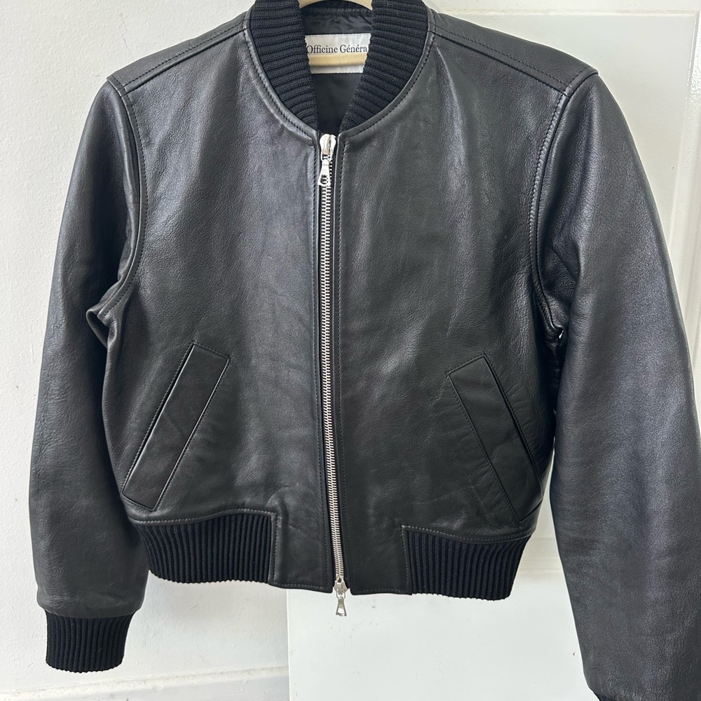Officine Generale women’s Black Leather Bomber Jacket